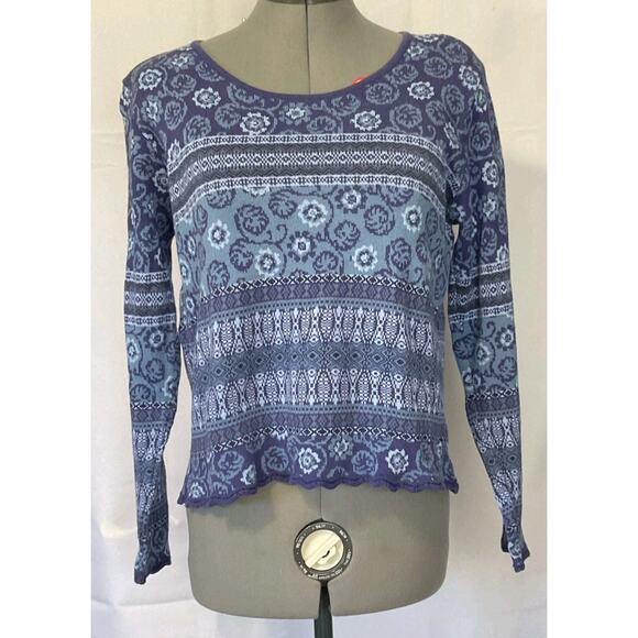 LL Bean Blue Knit Sweater Women’s Small Round Neck Long Sleeve Pullover Striped - Picture 1 of 11